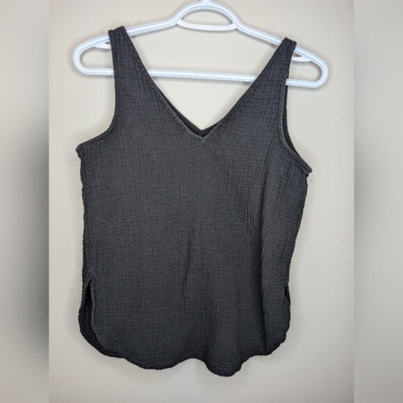 Old Navy Black Gauze Cotton Double V Neck Sleeveless Tank Top Women Small - Picture 2 of 8